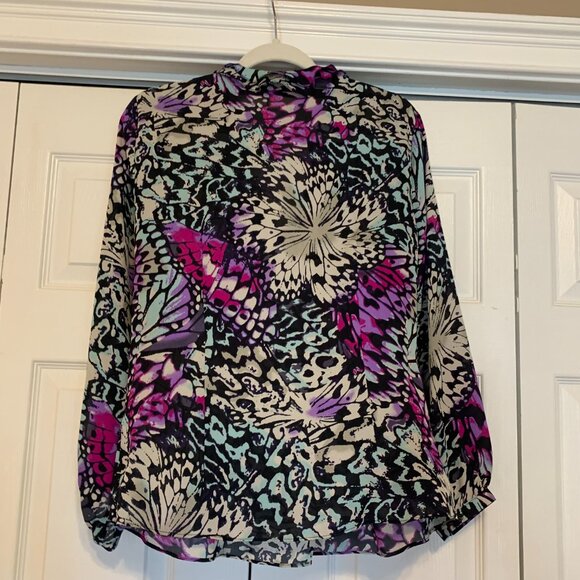 Belissimo New York Women Long Sleeve Multi Color Sheer Petite Large Blouse - Picture 2 of 11